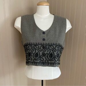 Vintage Beechers Brook Grey & Black Embroidered Cropped Vest Women’s L-XL